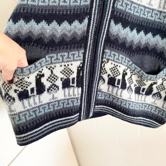 Alpaca Zipped Knit cardigan Sweater Alpaca Wool Fair Isle Hygge Southwestern L - Picture 7 of 14